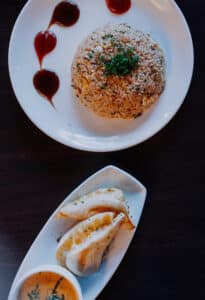 Ya-Ya's fried rice and dumpling with sauce
