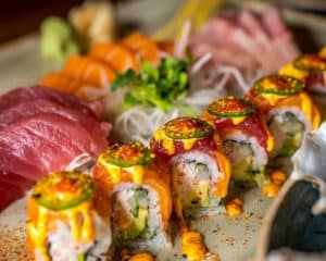 Three's Bar & Grill's tuna and salmon sashimi and sushi roll