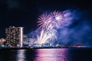 Fireworks display from the water in Waikiki