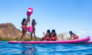 Group of girls on a water adventure park in Waikiki